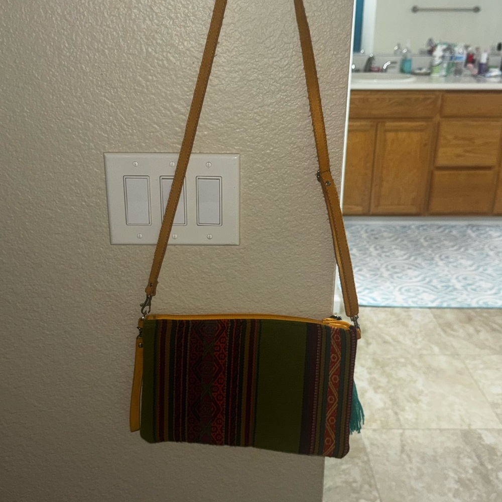 Striped Yellow and Green Crossbody Bag with Adjustable Strap